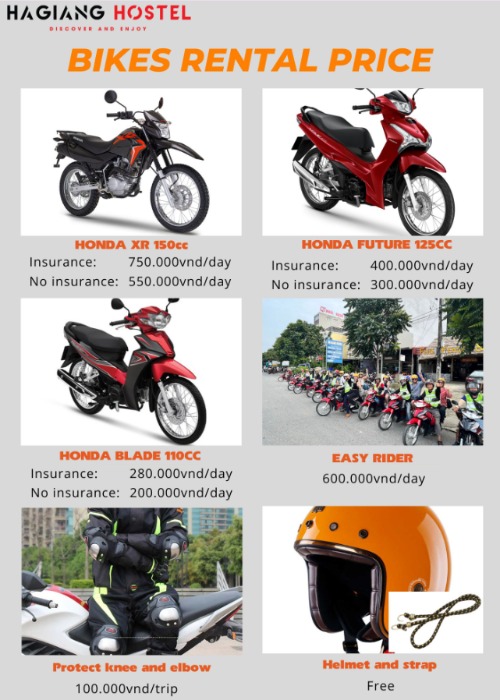 Motorbike rental price list at a shop in Ha Giang Vietnam