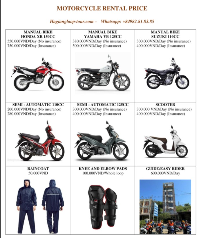 Motorbikes for rent in Ha Giang for the Ha Giang Loop tour
